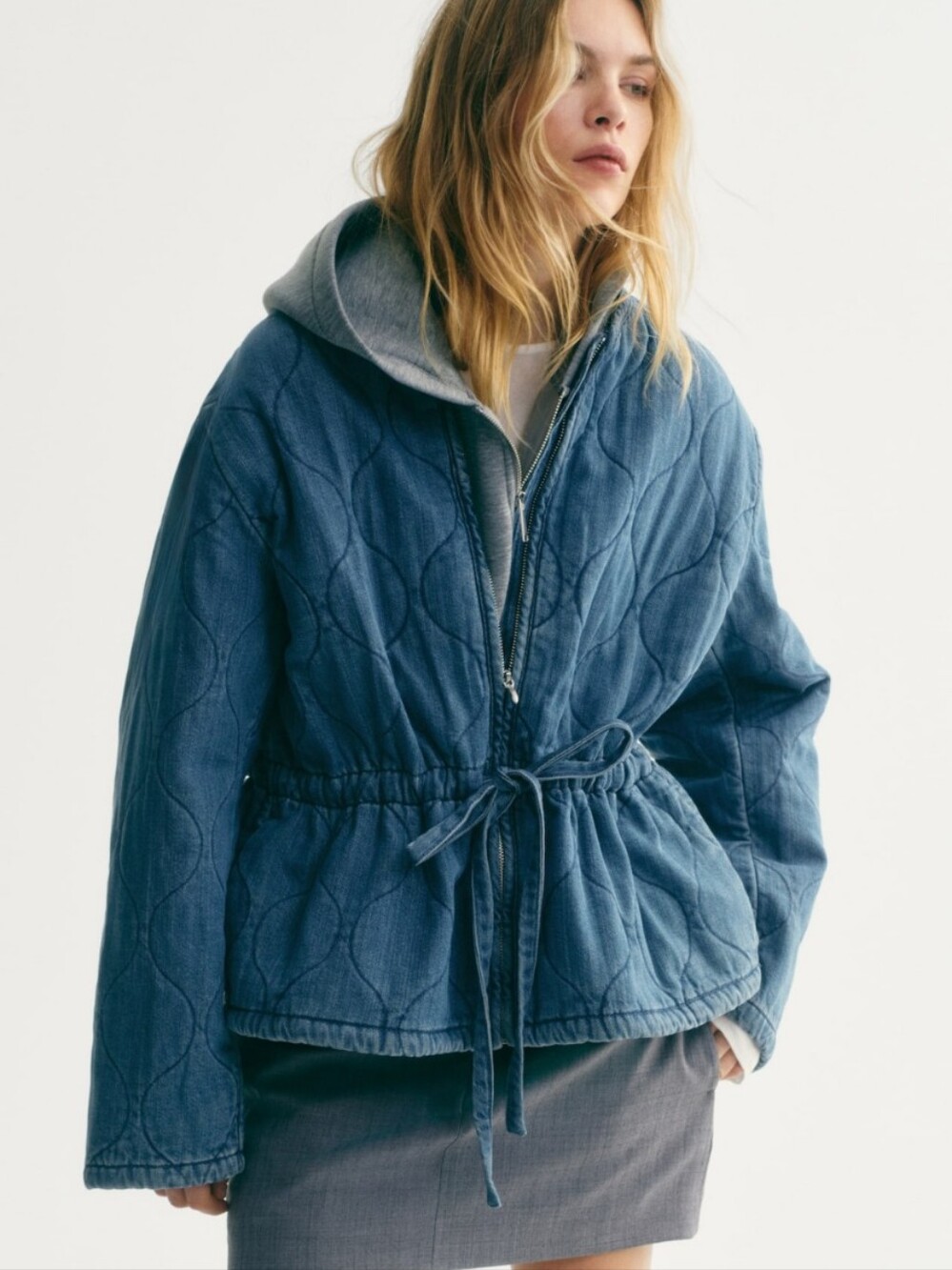 NWT Quilted Denim Tie Waist Jacket Coat Cottagecore Soft Girl Prairie Chic S/M